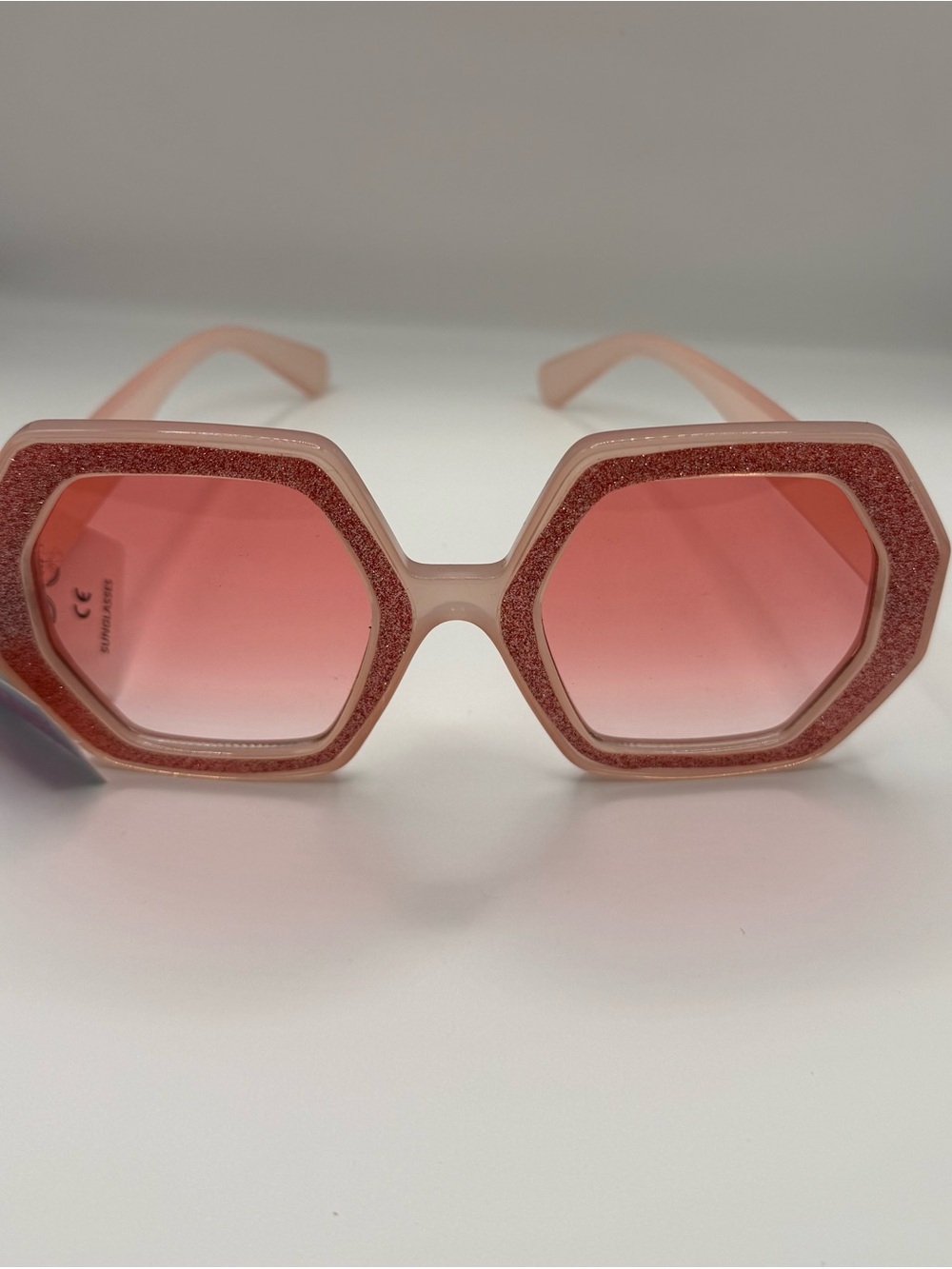 Blush Pink Glitter Oversized Geometric Sunglasses NWT